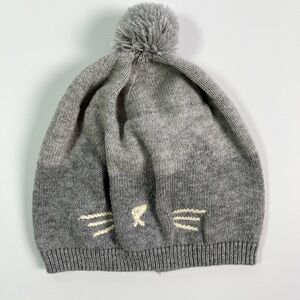Zara Gray Cat Beanie with Pom-Pom